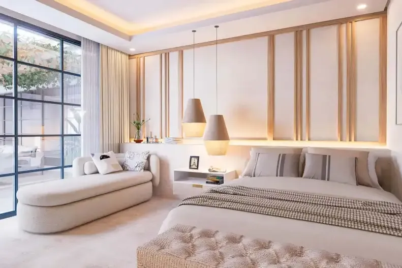 Residencia Pino: dormitorio principal con ventanal