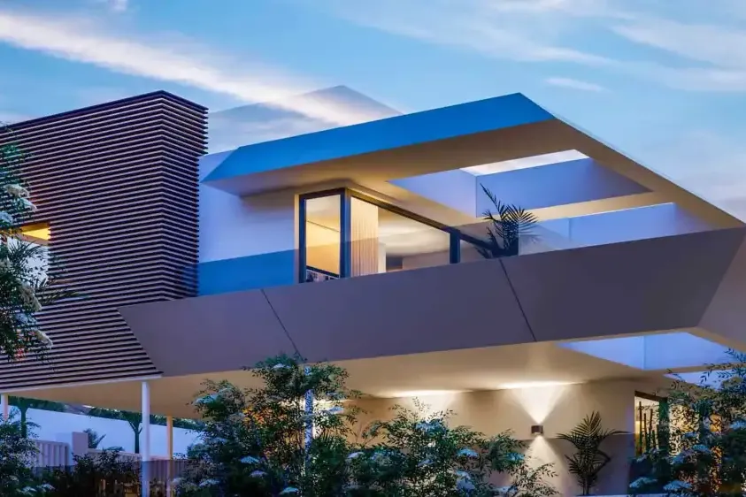 Cortijo Nagüeles (Marbella): fachada contemporánea con voladizos