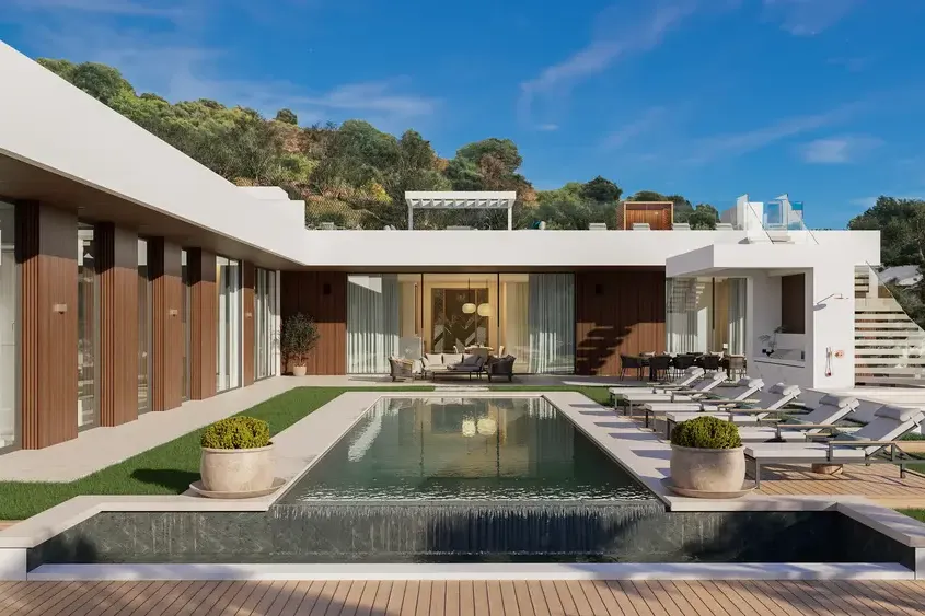 The House (Marbella): villa contemporánea de una planta con piscina lineal