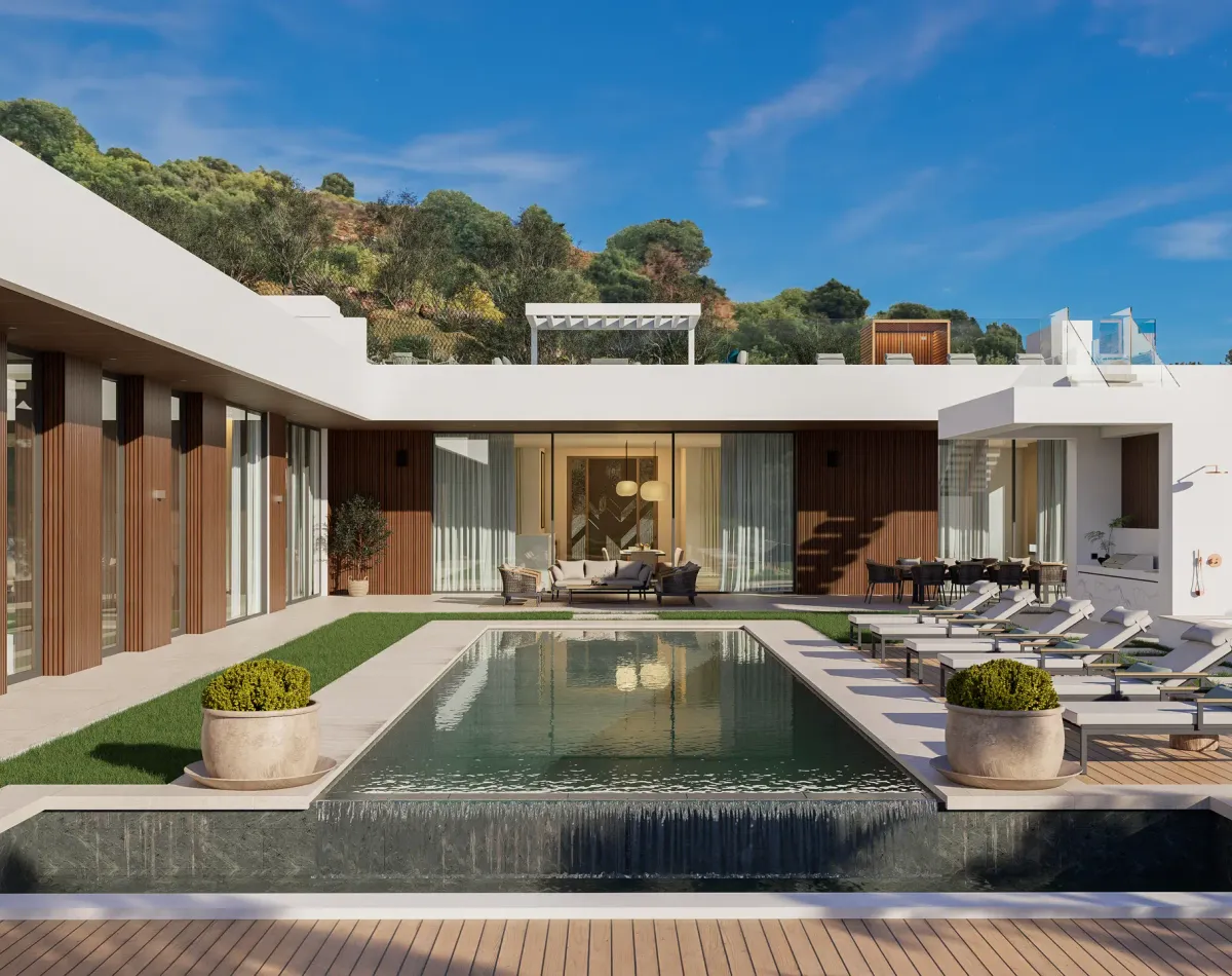 The House (Marbella): villa contemporánea de una planta con piscina lineal