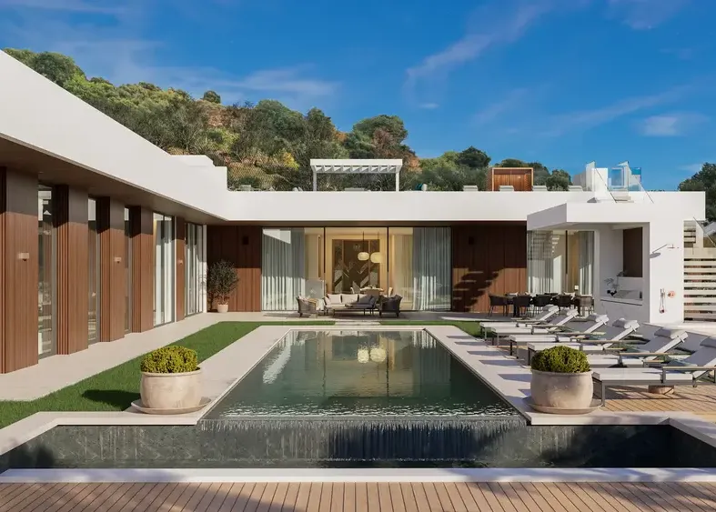 The House (Marbella): single-storey contemporary villa with a linear pool