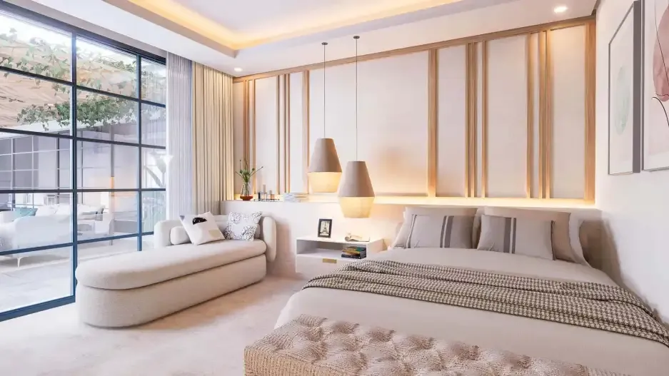 Residencia Pino: dormitorio principal con ventanal