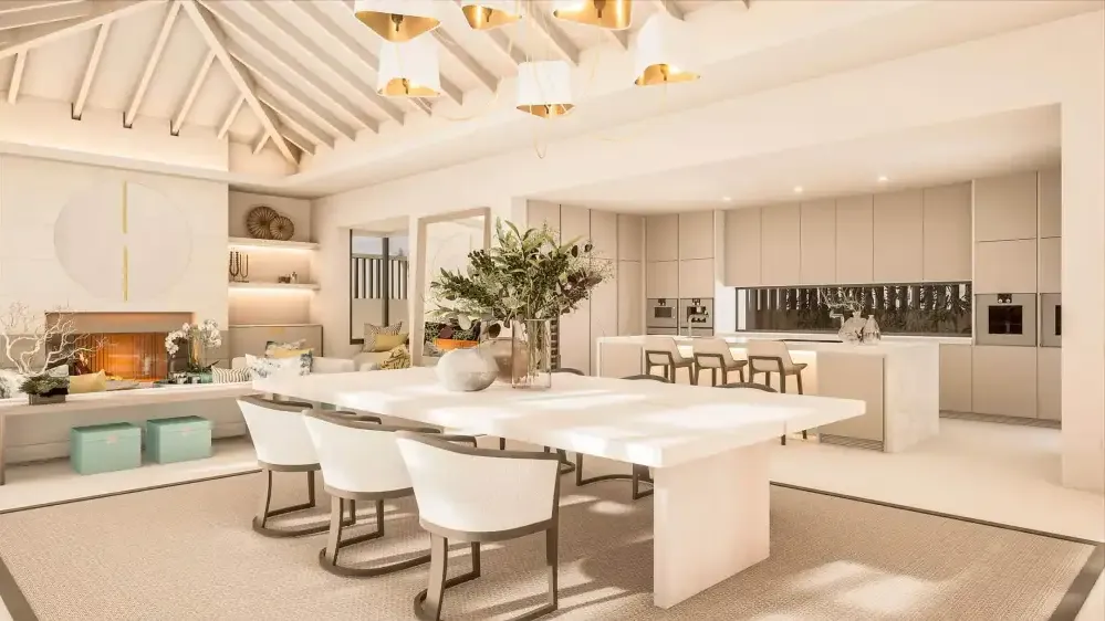 Residencia Pino: cocina y comedor bajo techo de madera