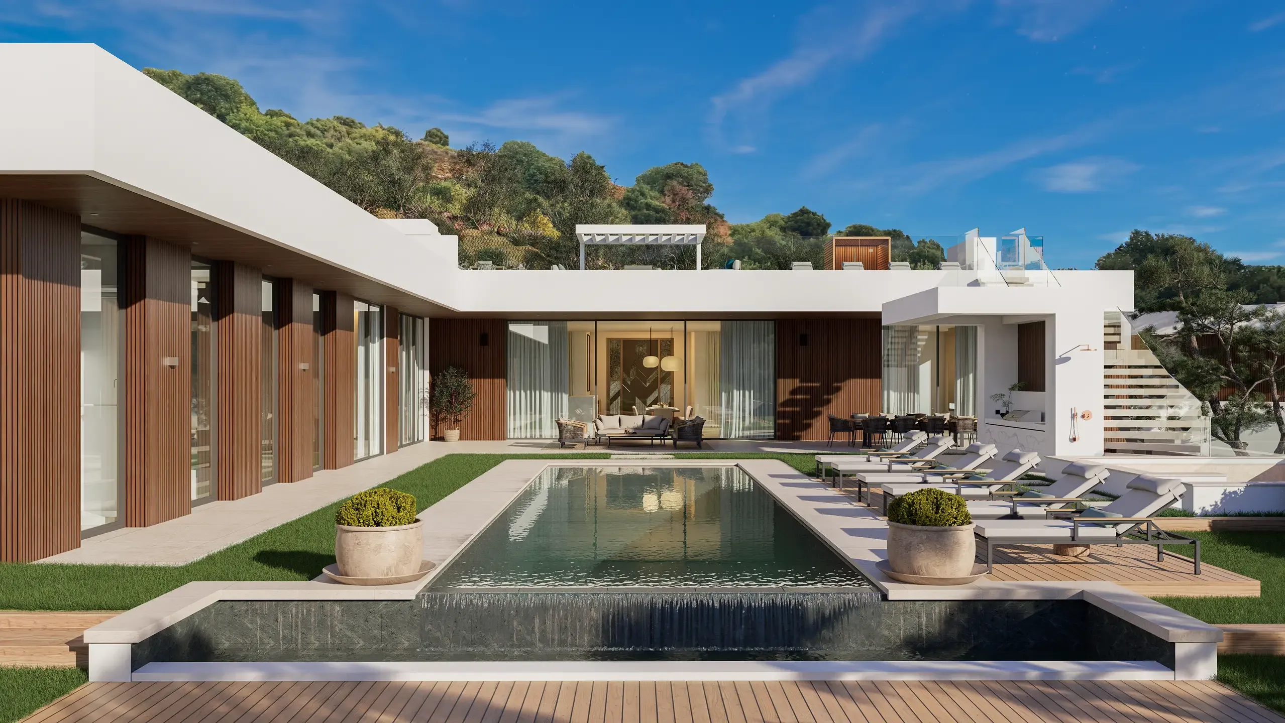 The House (Marbella): single-storey contemporary villa with a linear pool