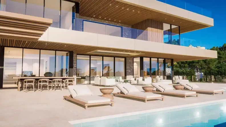 Paraíso Barronal: terraza con piscina y techo de madera
