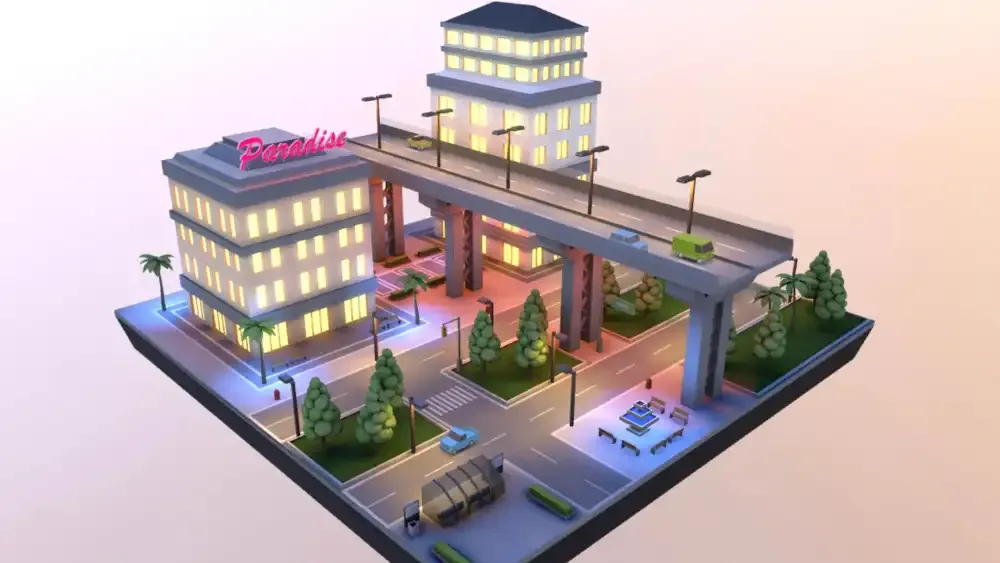Diorama 3D interactivo de manzana urbana