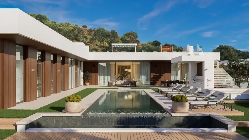The House: villa contemporánea de una planta con piscina lineal