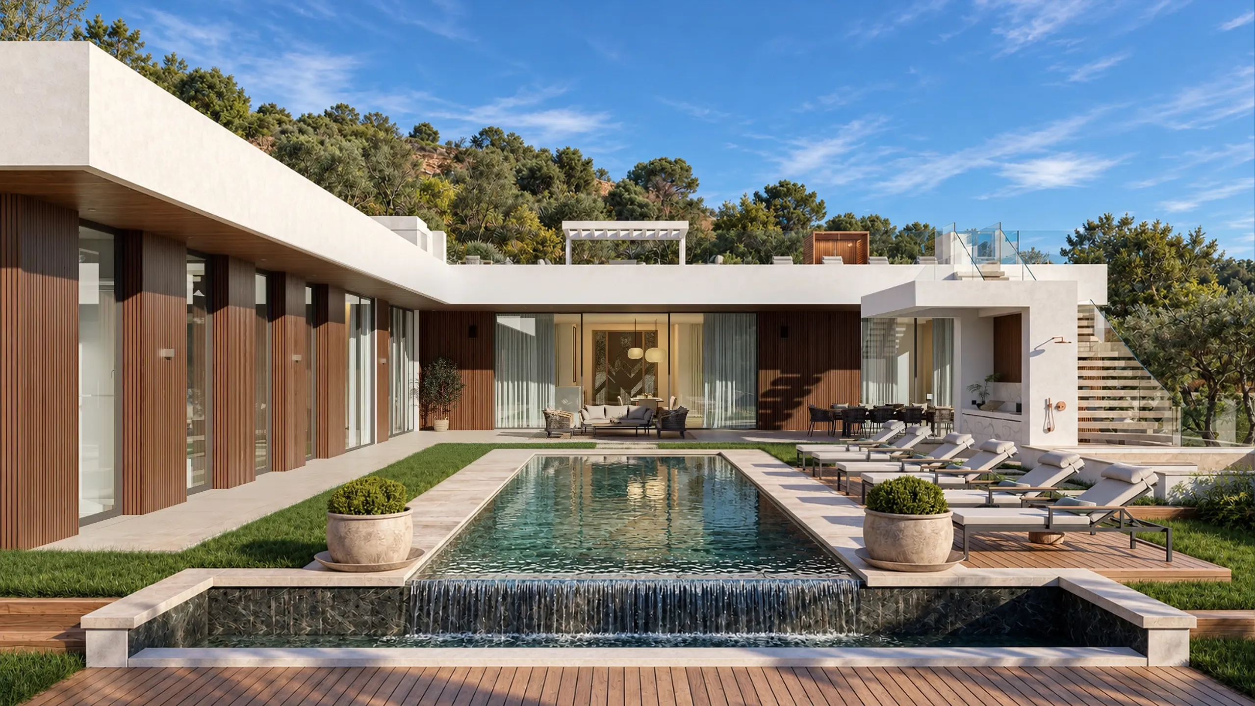 The House (Marbella): villa contemporánea de una planta con piscina lineal