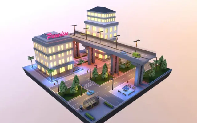 Interactive 3D diorama of a city block