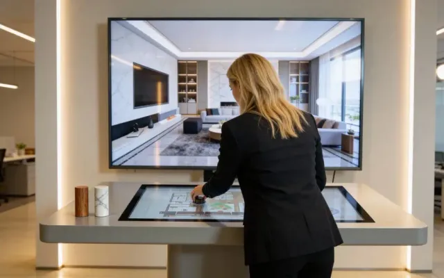 Touch table with an interactive 3D home model