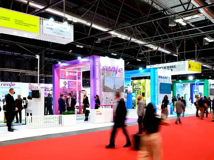 Institutional pavilion with visitors at a trade fair