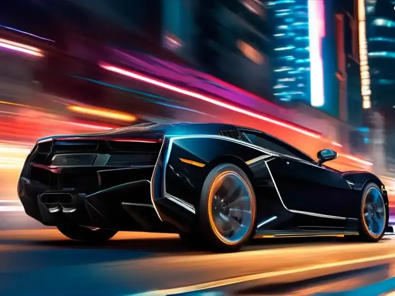 Animation still: sports car in a night-time city